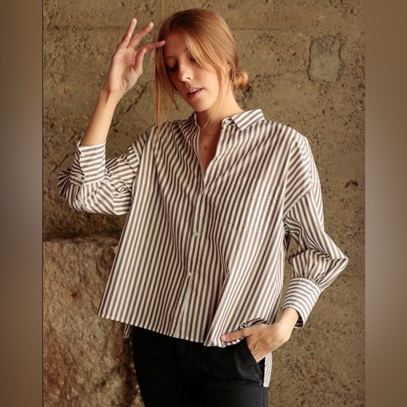 Nili Lotan Lonnie Stripe Long Sleeve Cotton Collar Button Down Shirt XS - Picture 1 of 9